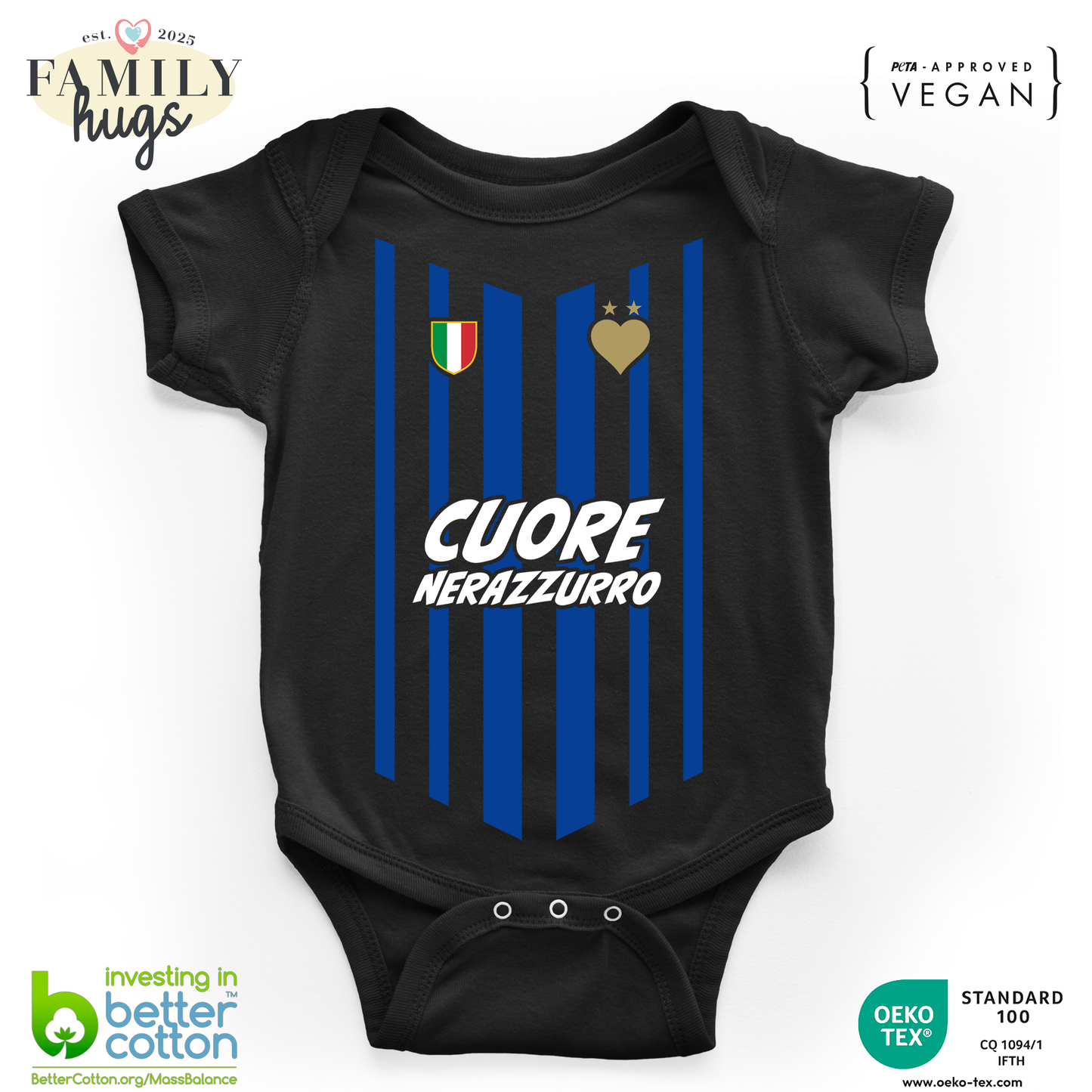 body neonato -cuore neroazzurro