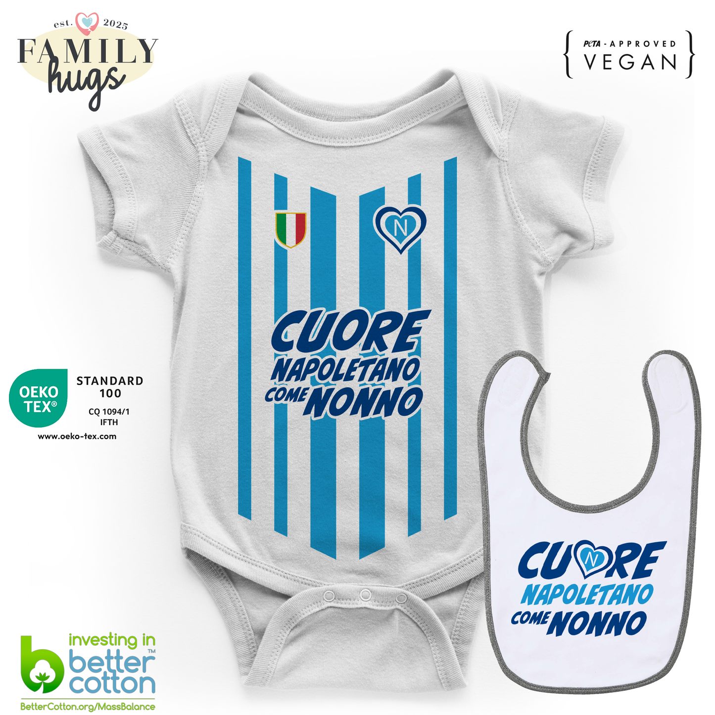 body neonato - combo con bavaglino cuore napoletano come nonno
