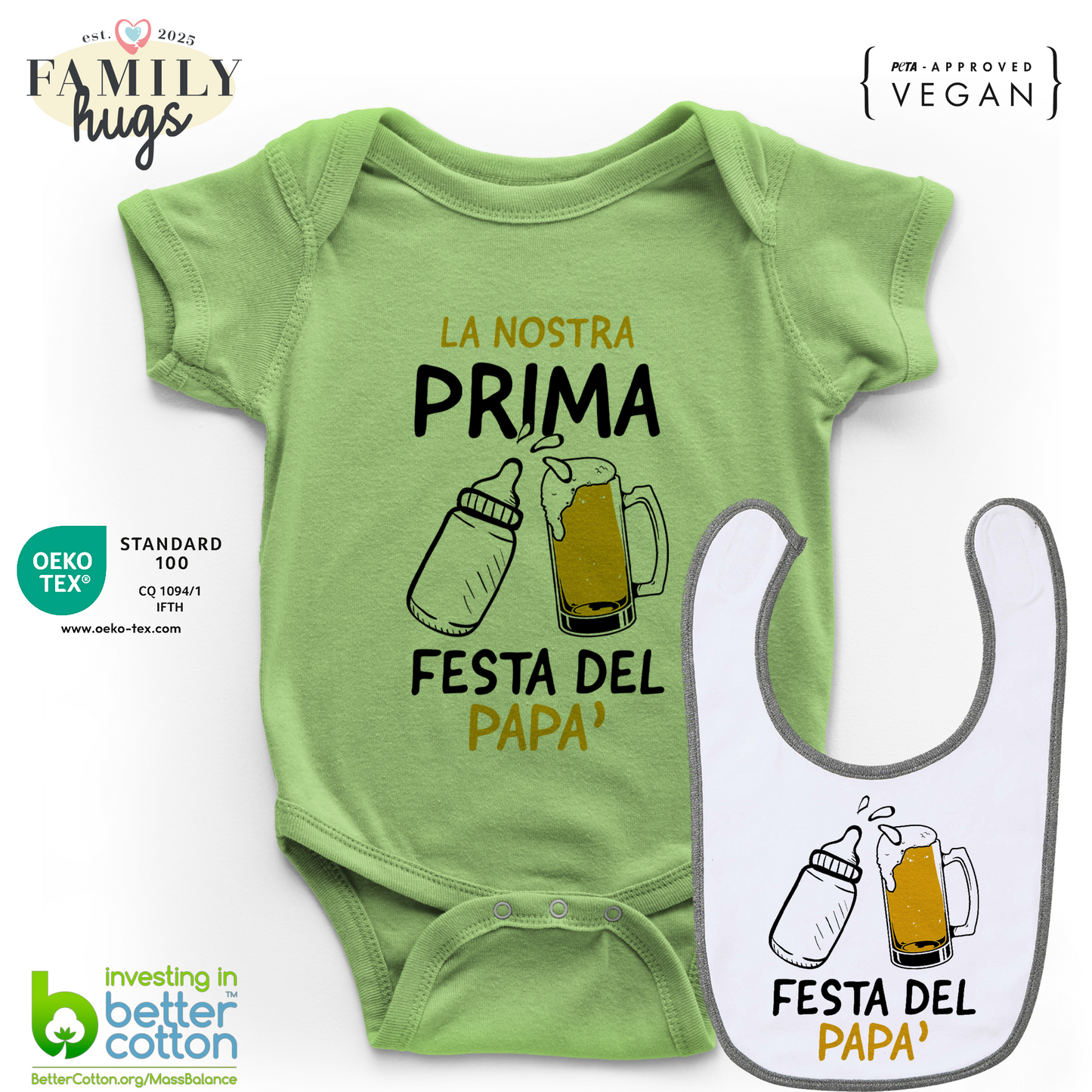 body neonato - combo con bavaglino la nostra prima festa del papa