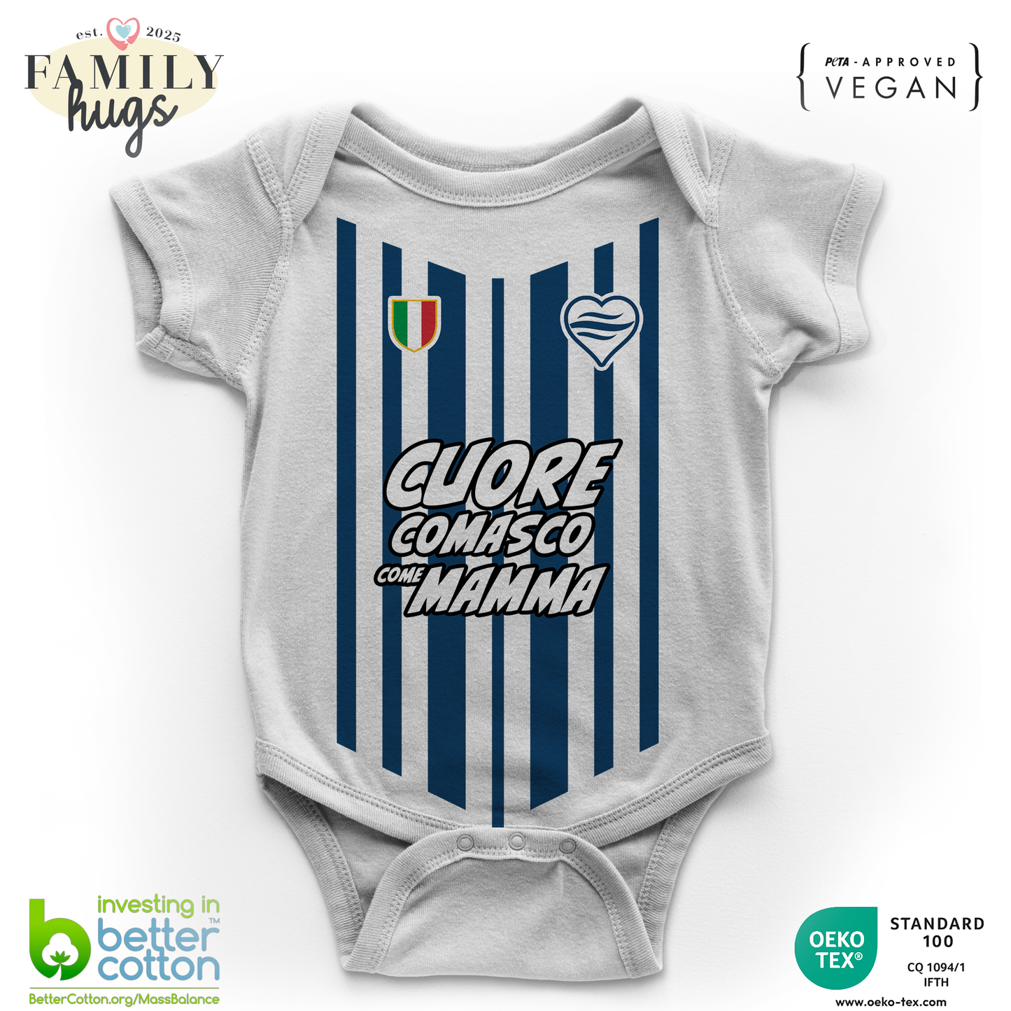 body neonato -cuore comasco biancoblu come mamma