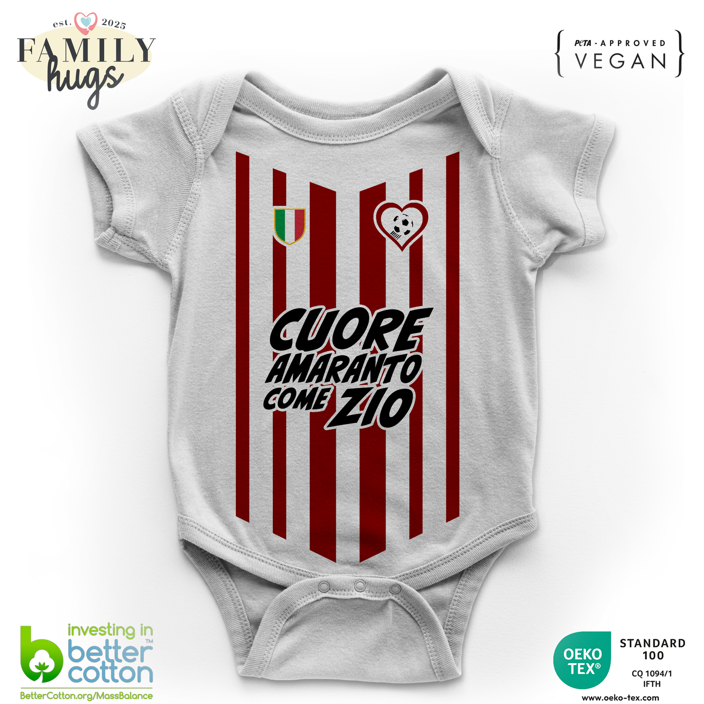 body neonato -cuore amaranto come zio