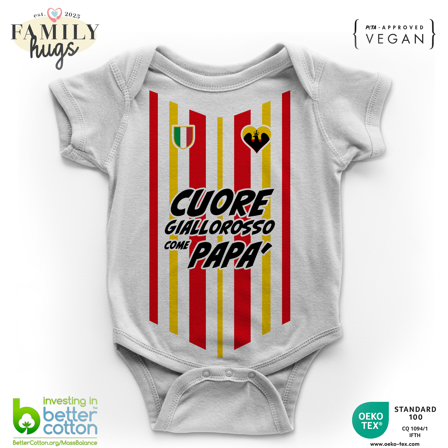 body neonato  -cuore giallorosso come papà aquilotti