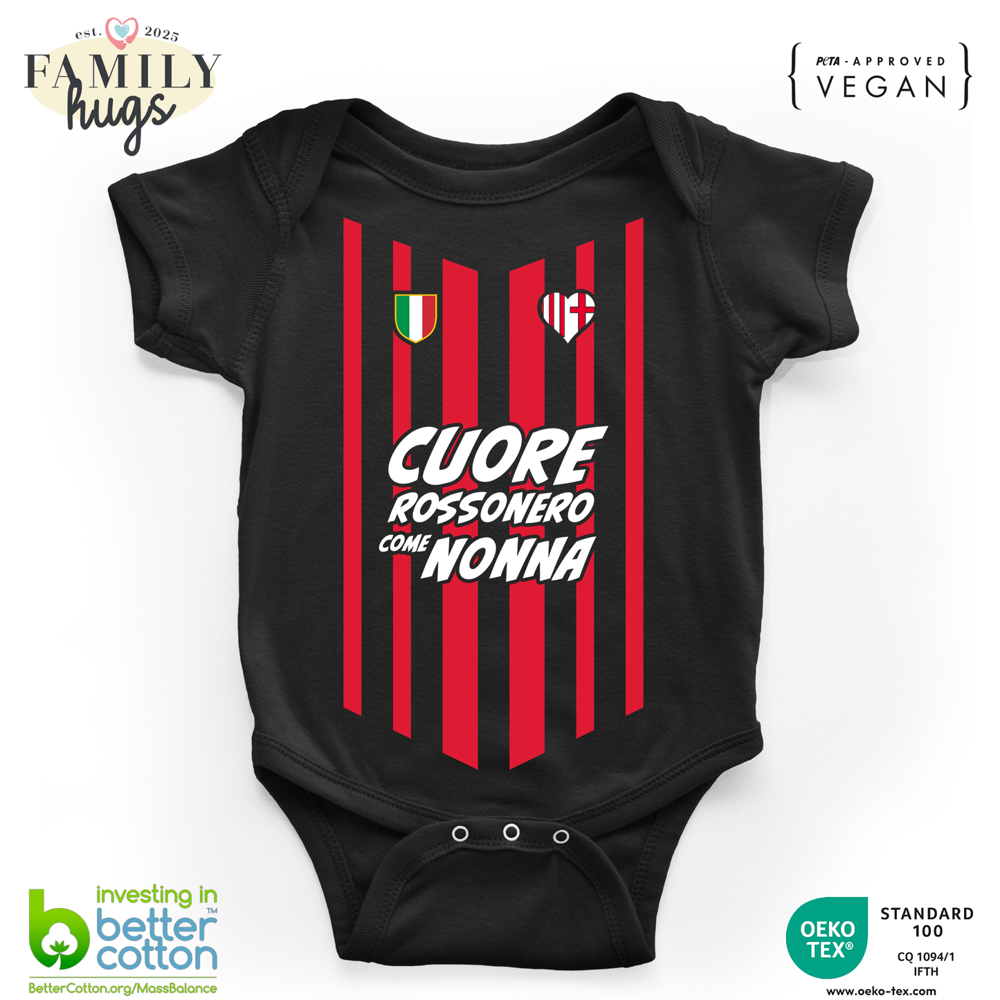 body neonato -cuore rossonero come nonna