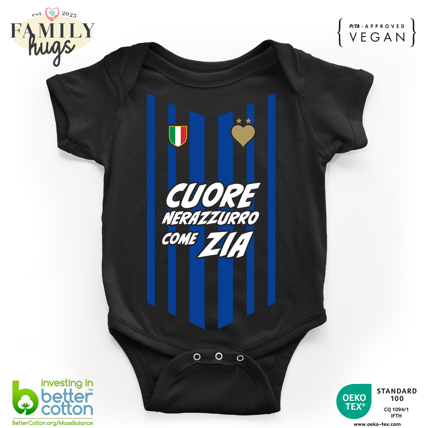 body neonato -cuore neroazzurro come zia