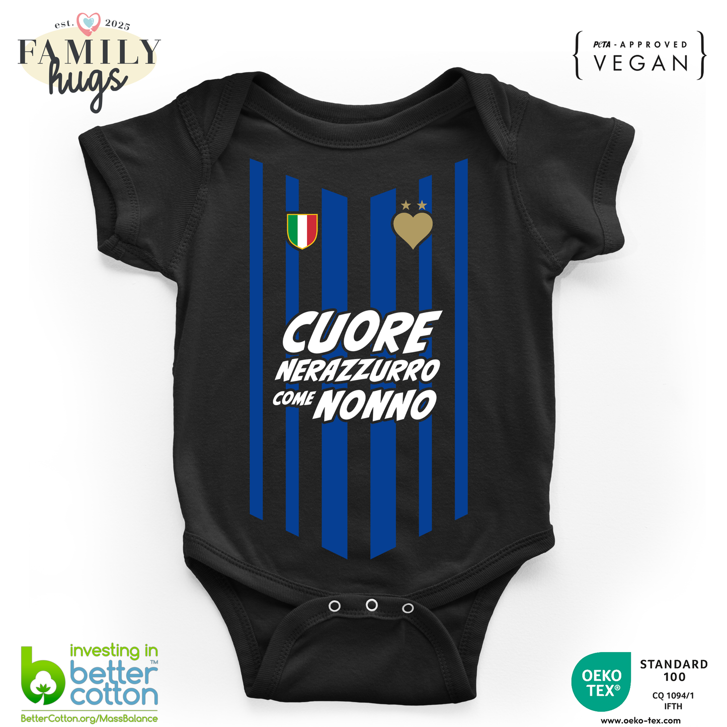 body neonato -cuore neroazzurro come nonno