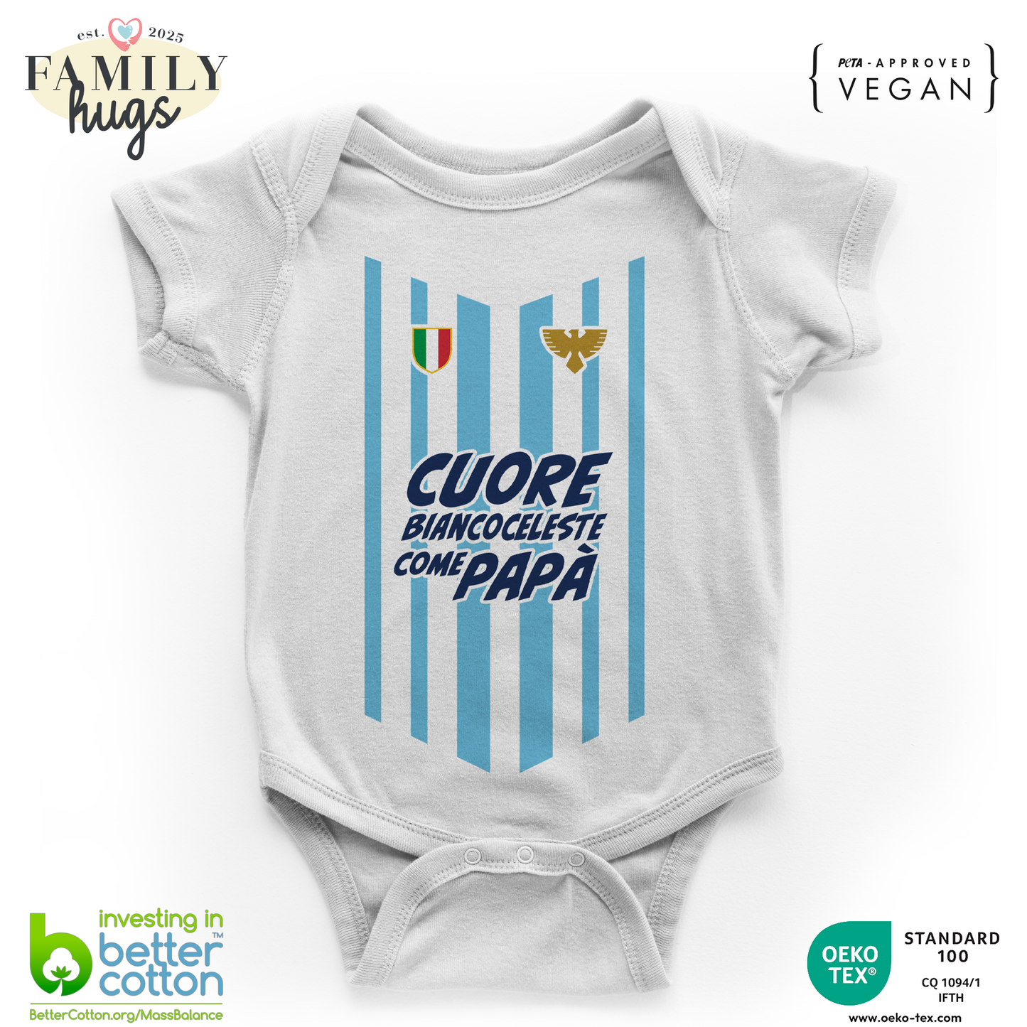 body neonato -cuore biancoceleste come papa