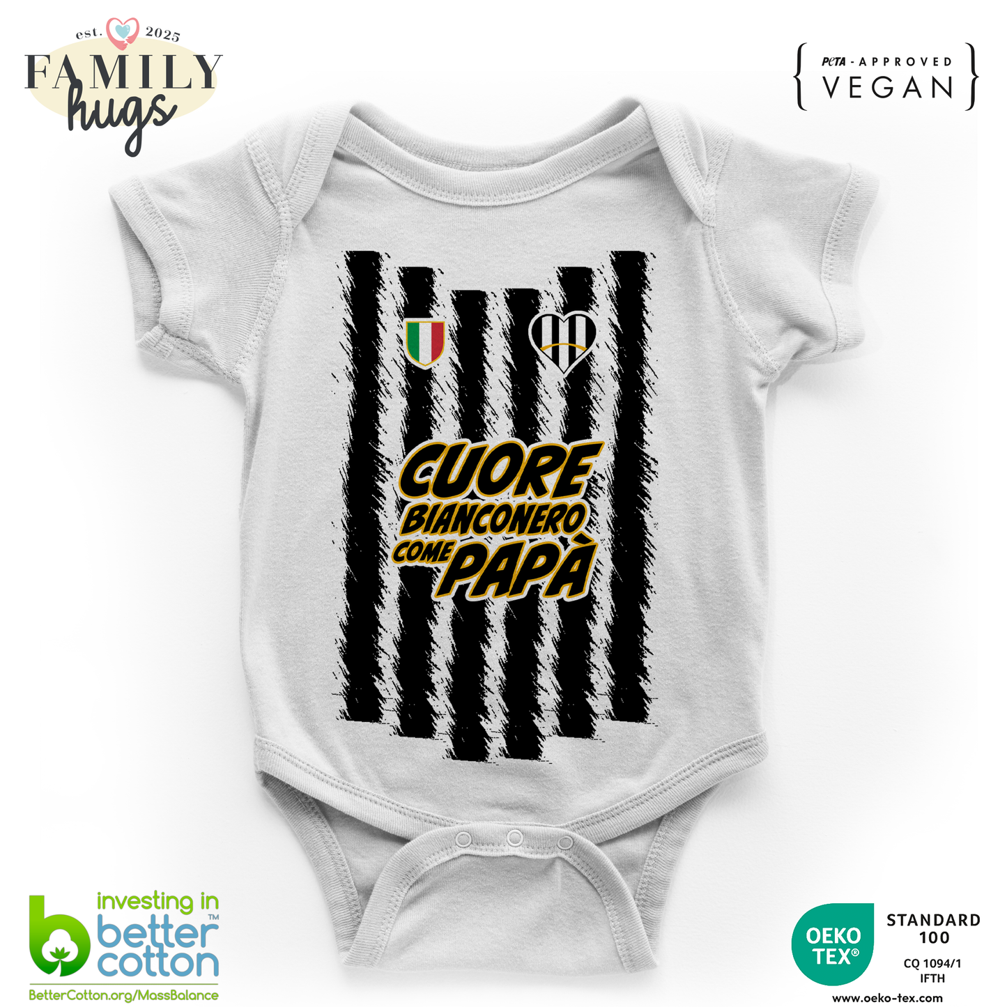 body neonato -cuore bianconero come papa