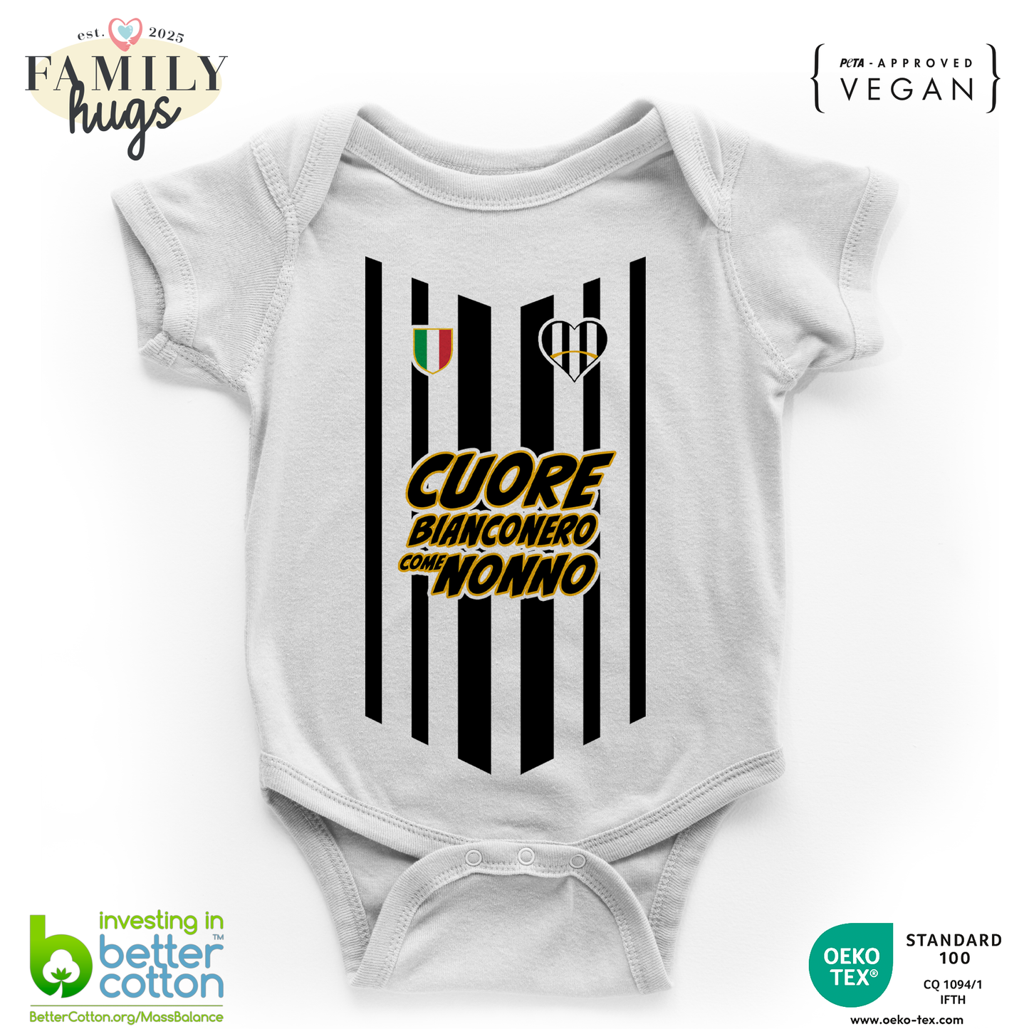 body neonato -cuore bianconero come nonno