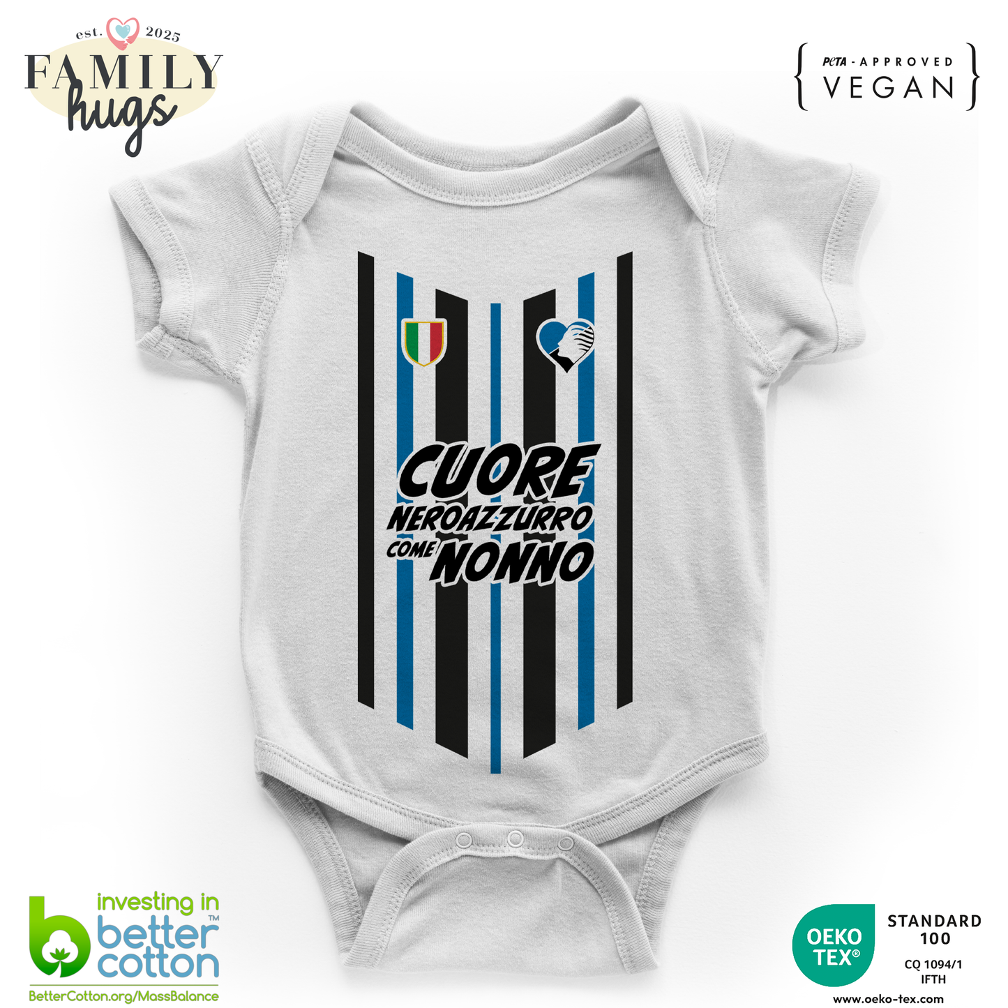 body neonato -cuore neroazzurro come nonno dea