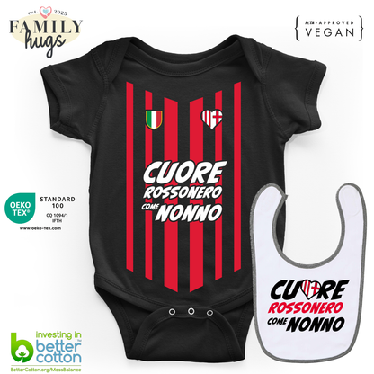body neonato - combo con bavaglino cuore rossonero come nonno