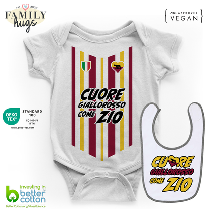 body neonato - combo con bavaglino cuore giallorosso come zio