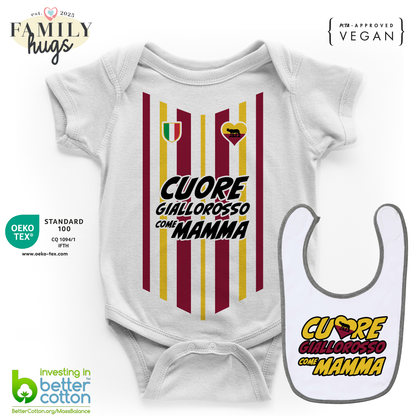 body neonato - combo con bavaglino cuore giallorosso come mamma