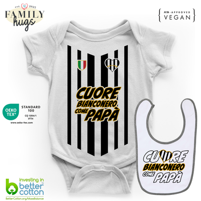 body neonato - combo con bavaglino cuore bianconero come papa