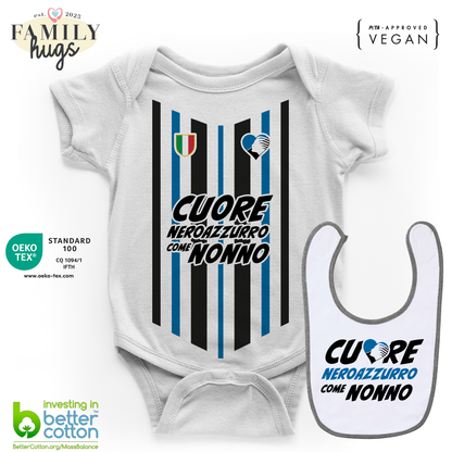 body neonato - combo con bavaglino cuore nerazzurro come nonno dea