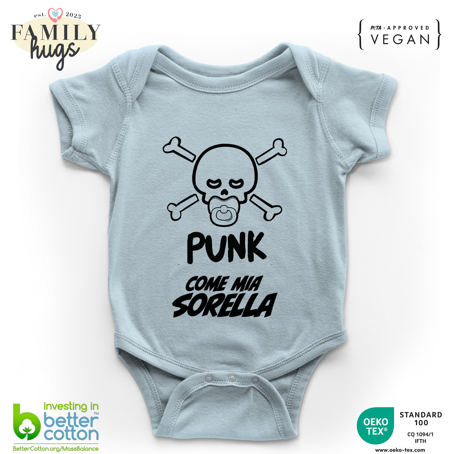 body neonato -punk baby scheletro come mia sorella