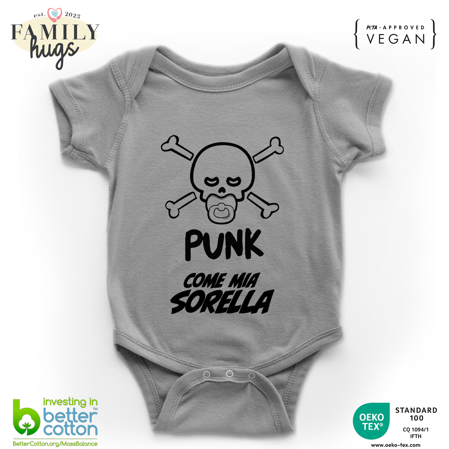 body neonato -punk baby scheletro come mia sorella