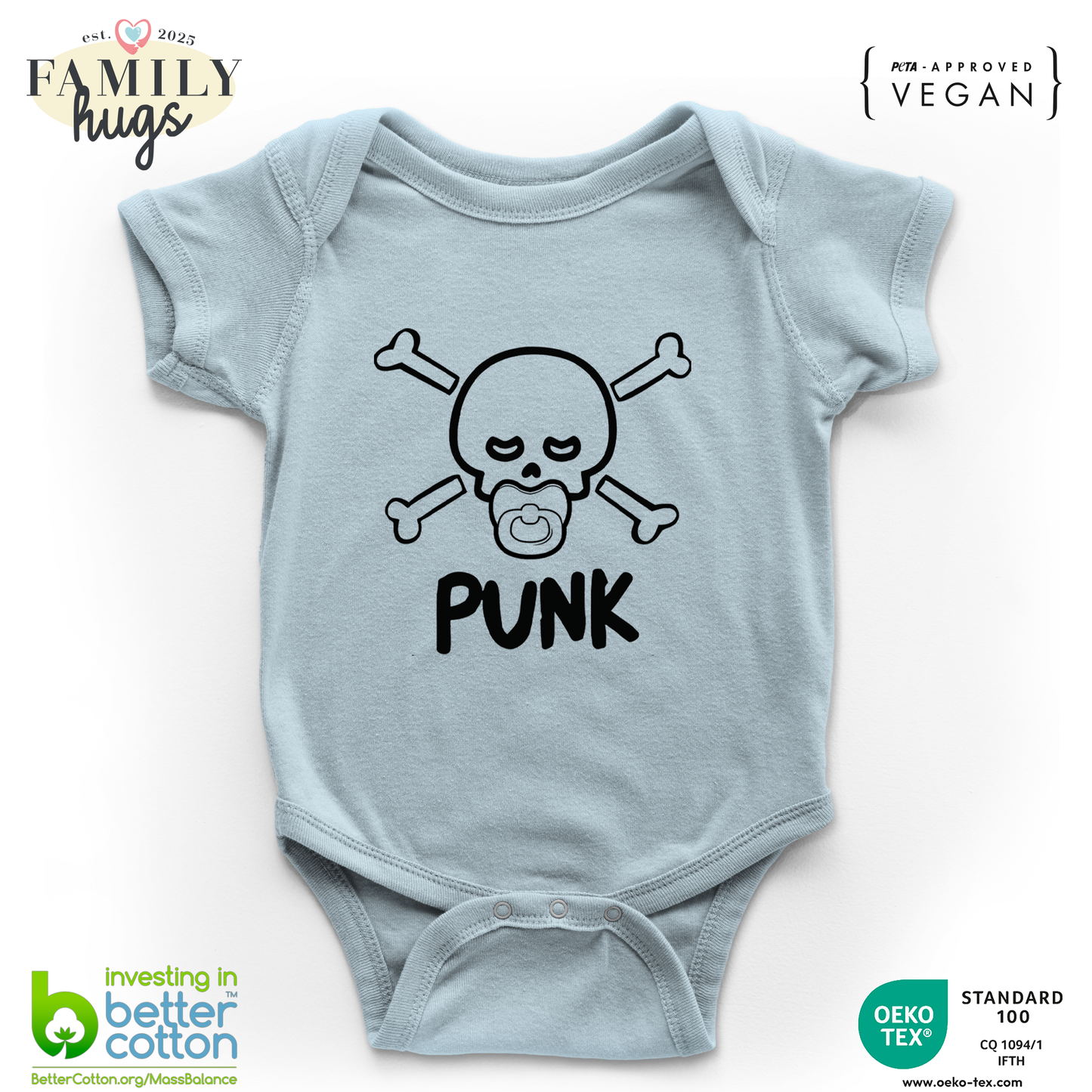 body neonato -punk baby scheletro con ciuccio