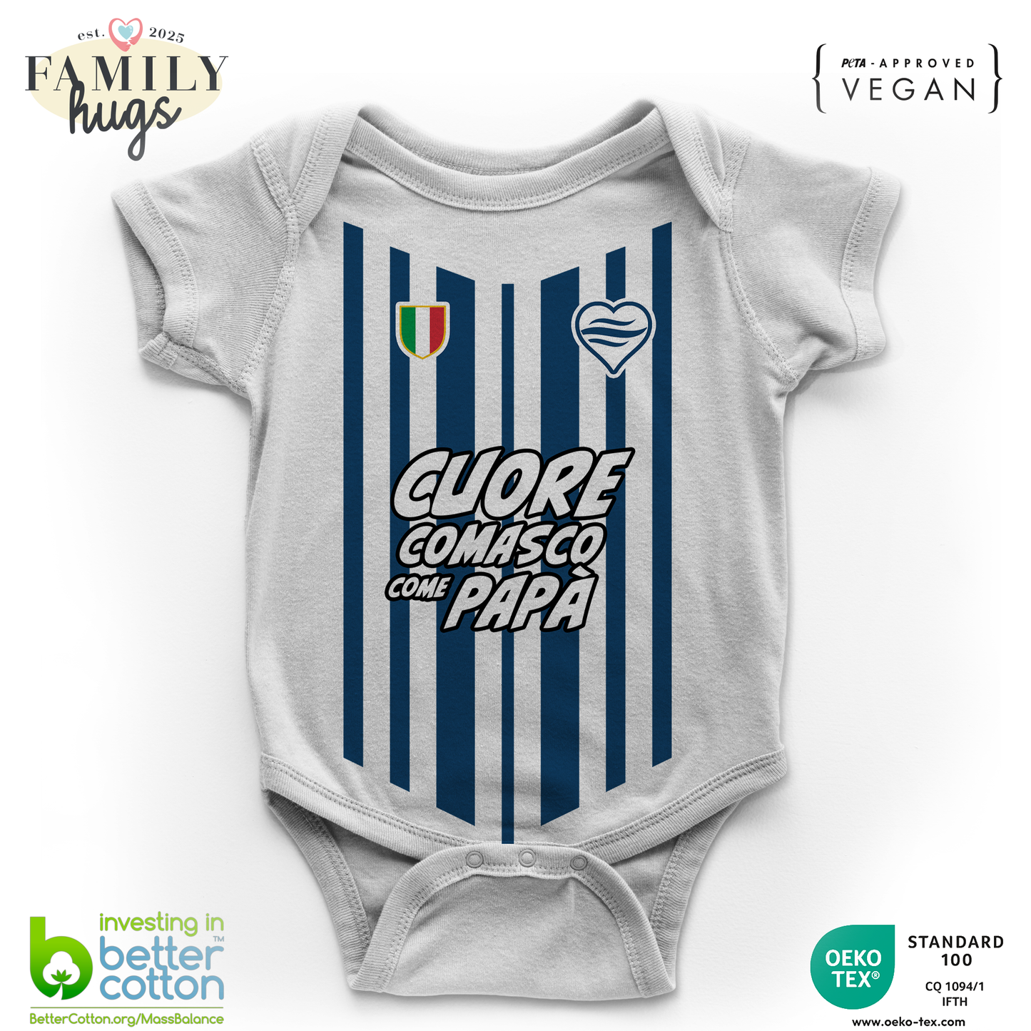 body neonato -cuore comasco biancoblu come papà