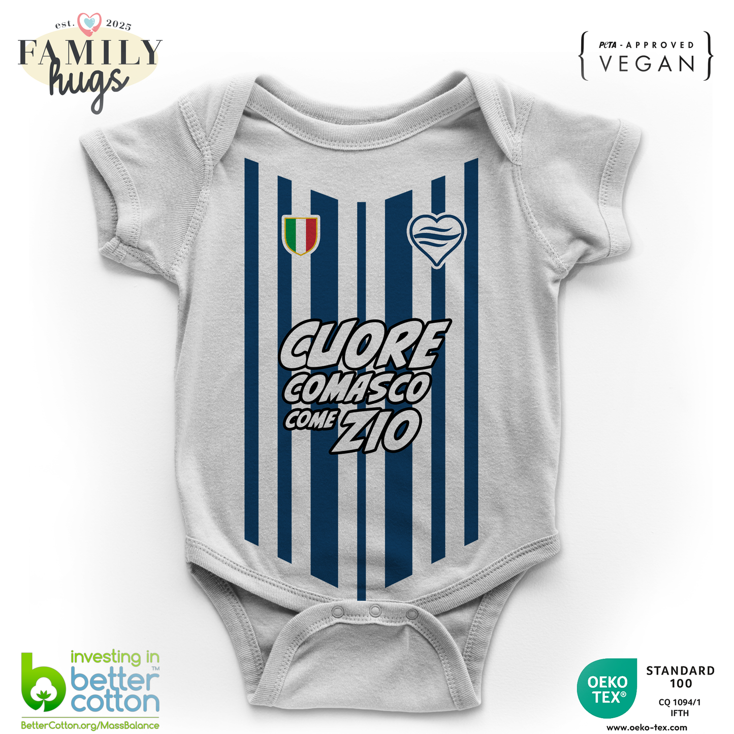 body neonato -cuore comasco biancoblu come zio