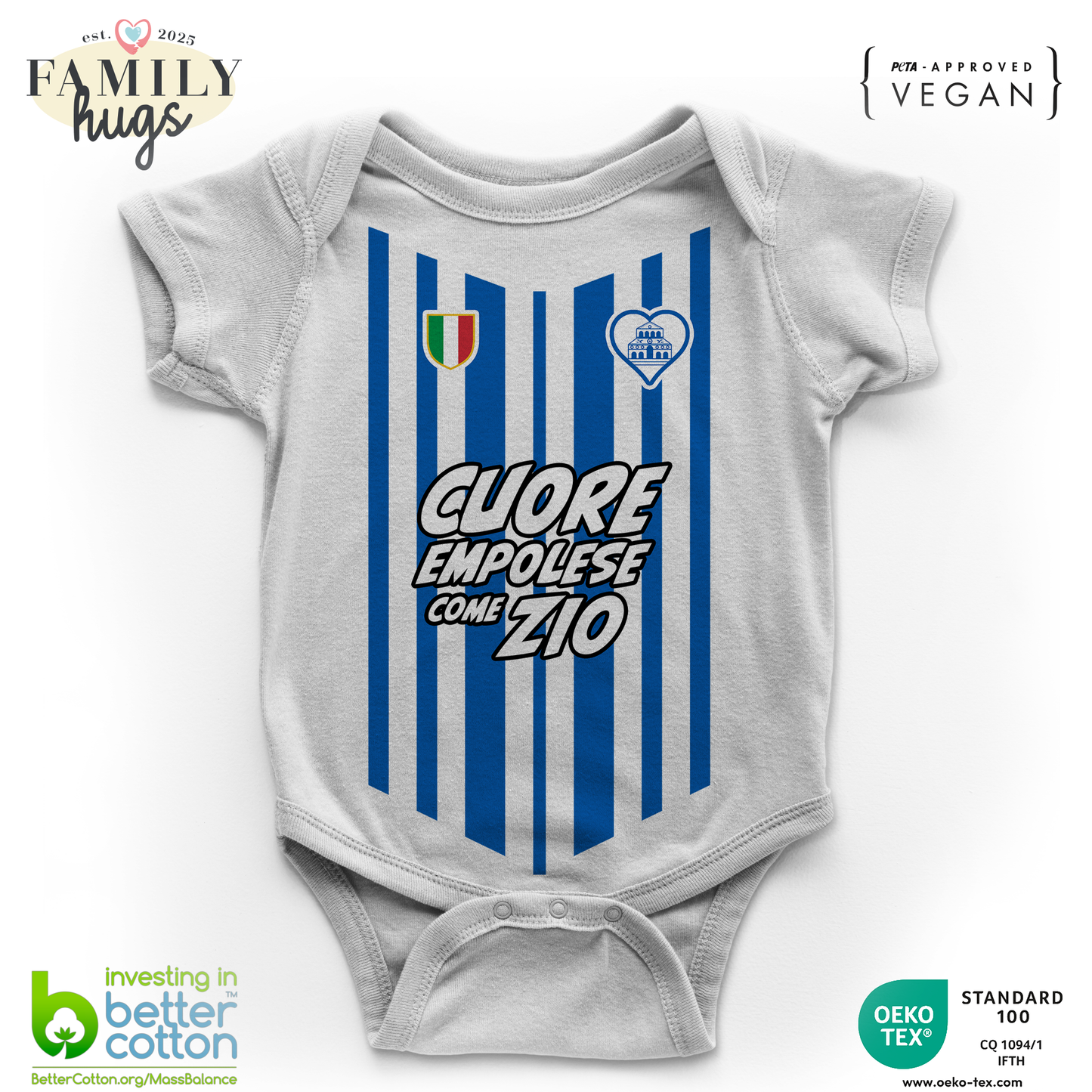 body neonato -cuore empolese azzurro come zio