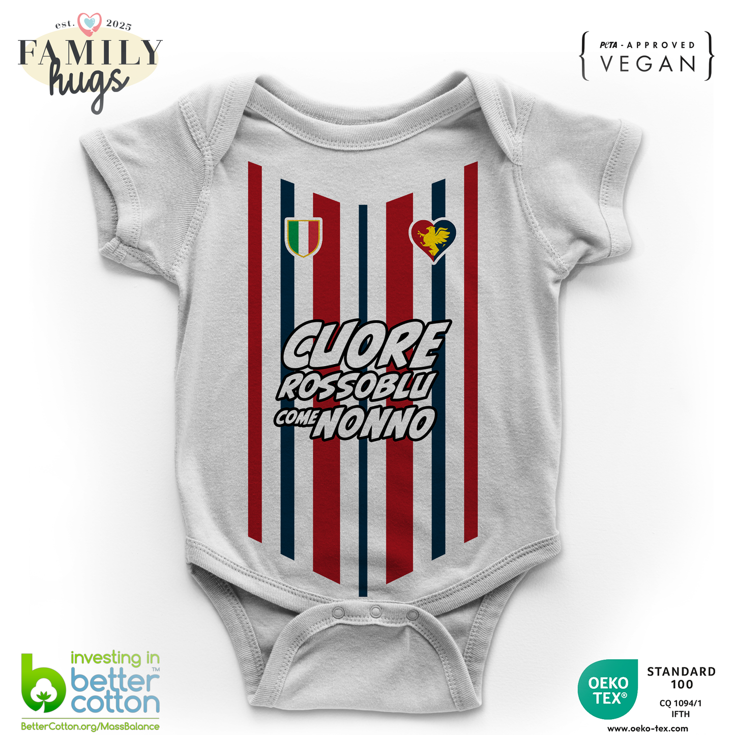 body neonato -cuore rossoblu grifone come nonno