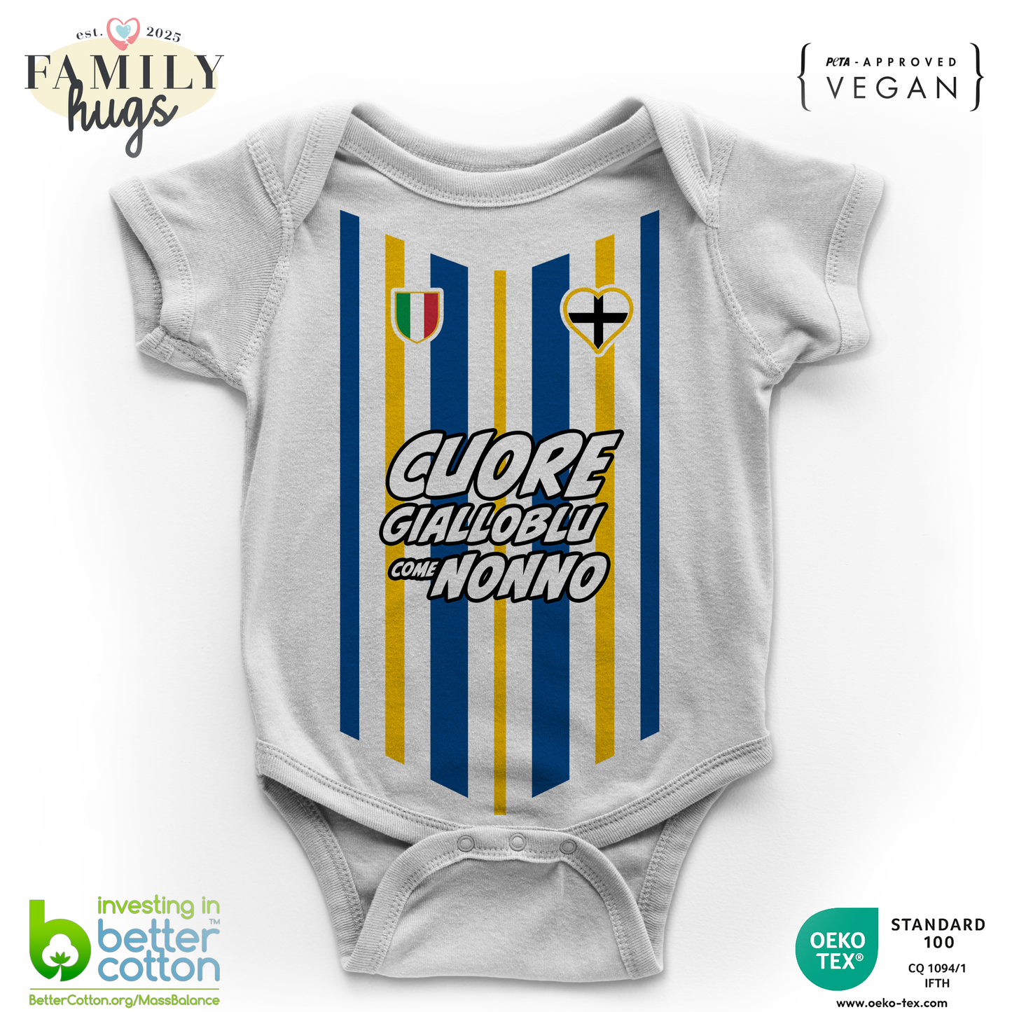 body neonato -cuore parmense gialloblu come nonno