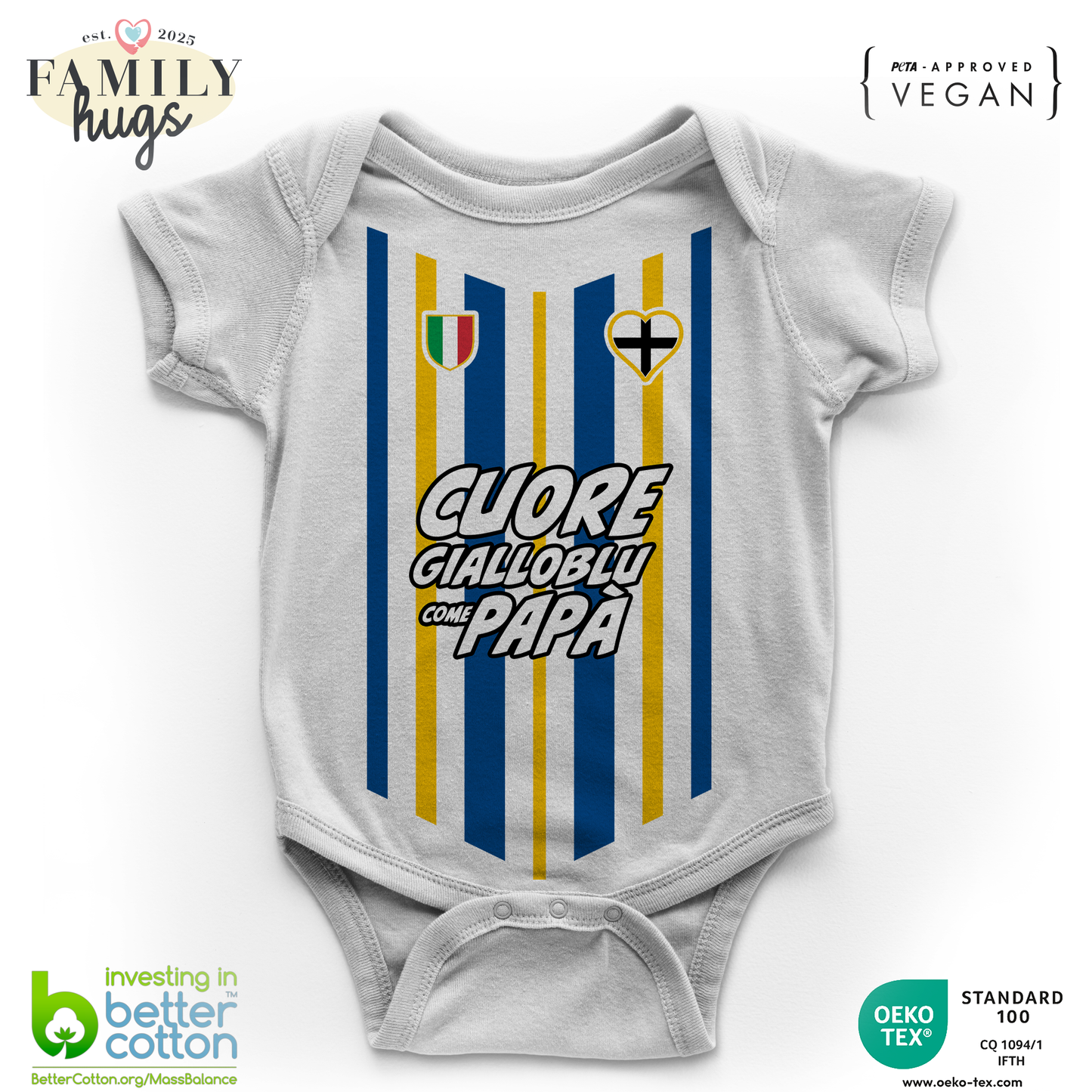 body neonato -cuore parmense gialloblu come papà