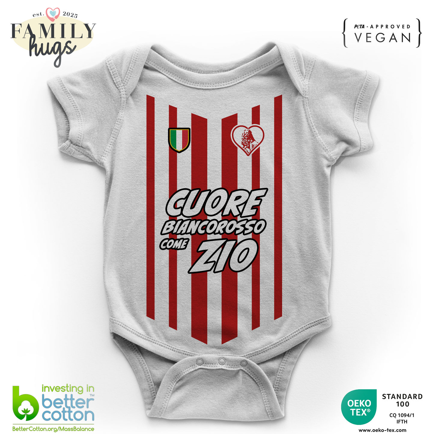 body neonato -cuore biancorosso come zio