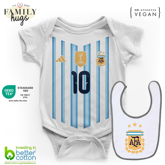 body neonato - combo con bavaglino argentino da gara