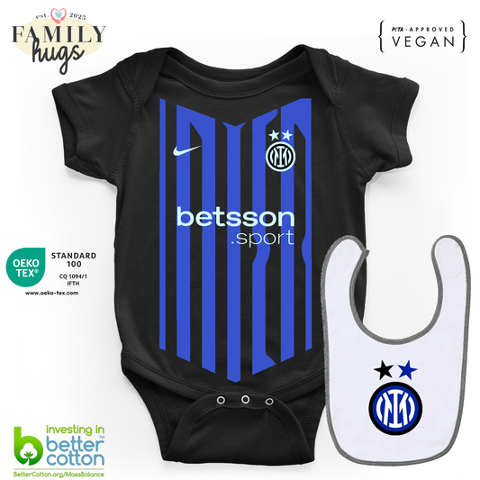 body neonato - combo con bavaglino neroazzurro nero azzurro da gara