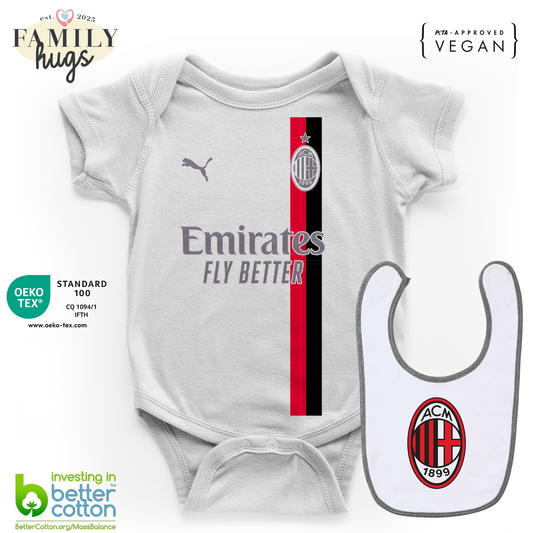 body neonato - combo con bavaglino rossonero da gara