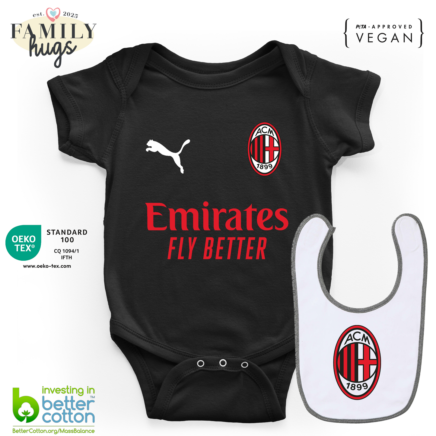 body neonato - combo con bavaglino rossonero da gara