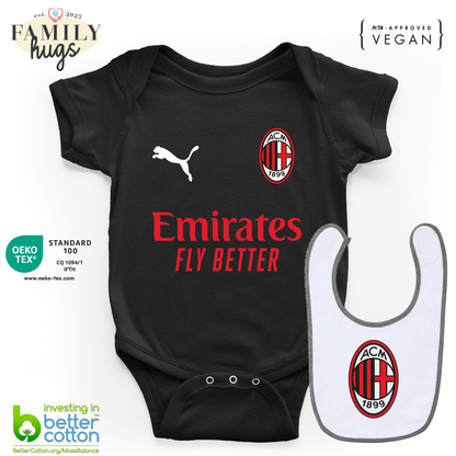body neonato - combo con bavaglino rossonero da gara