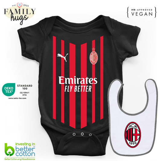 body neonato - combo con bavaglino rossonero da gara nero