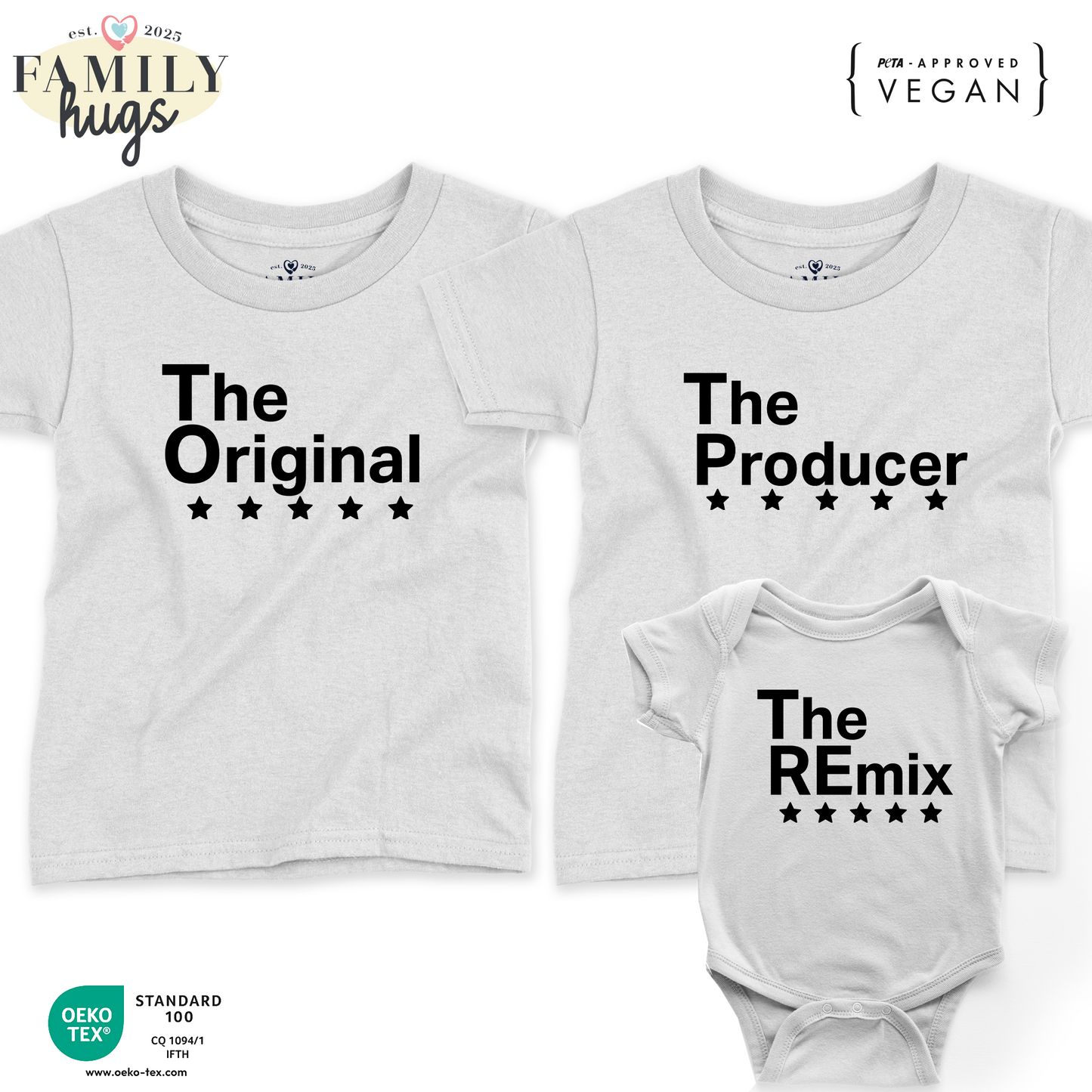 Set magliette Mamma/Papà/body - The Original, the Remix, The Producer