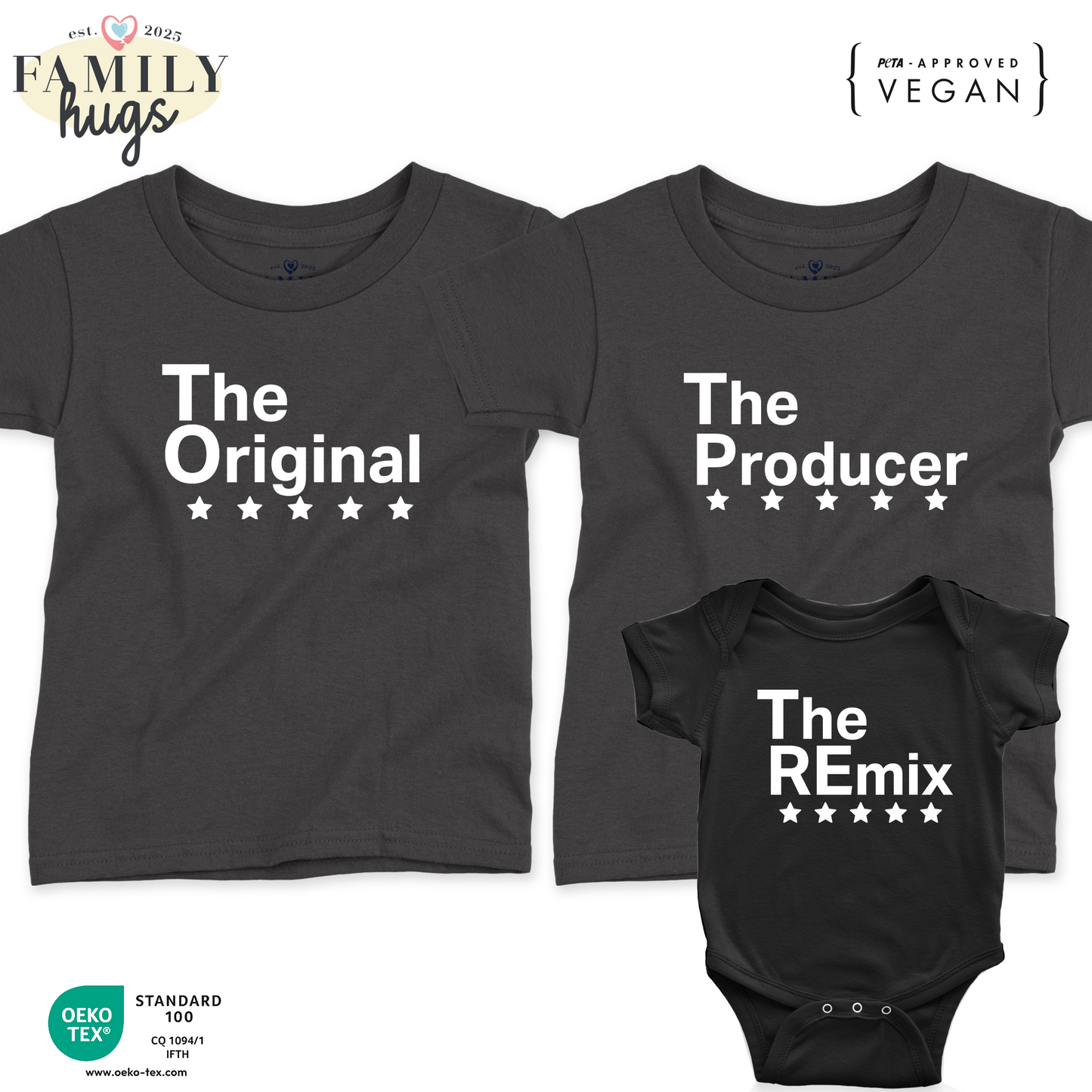 Set magliette Mamma/Papà/body - The Original, the Remix, The Producer
