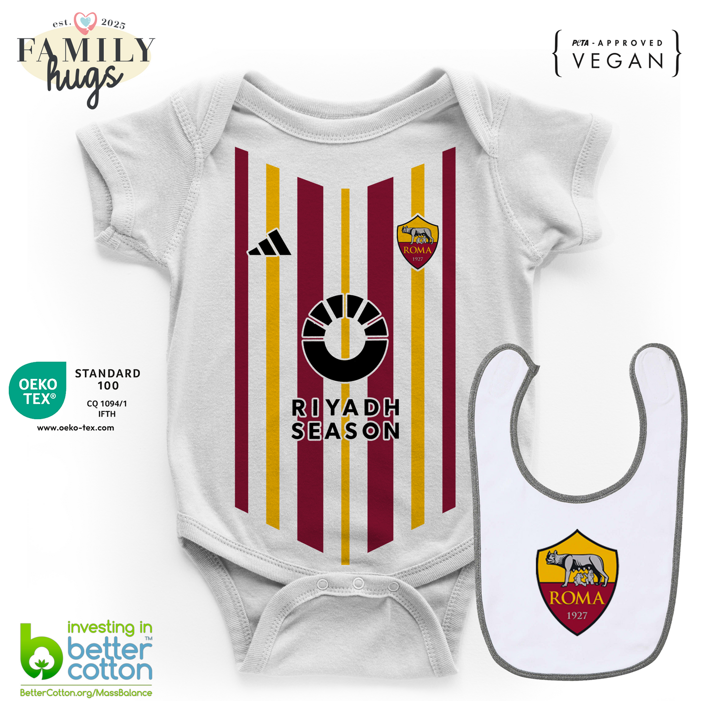 body neonato - combo con bavaglino giallorosso da gara